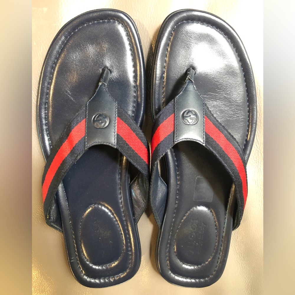 Gucci Canvas Slides- Navy with Gucci Stripes, 8.5 US (9 UK)